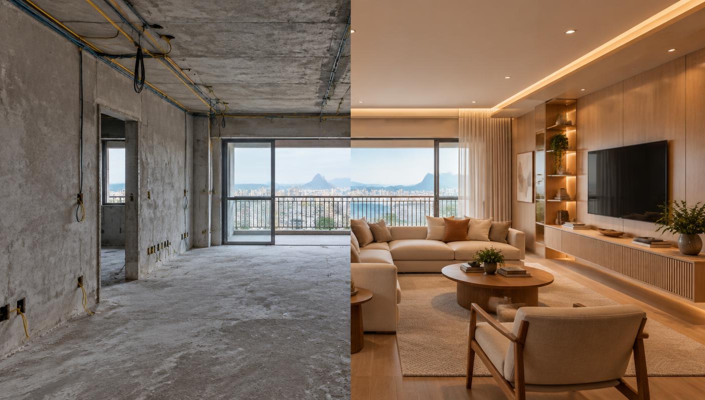 Ambiente antes e depois da transformação